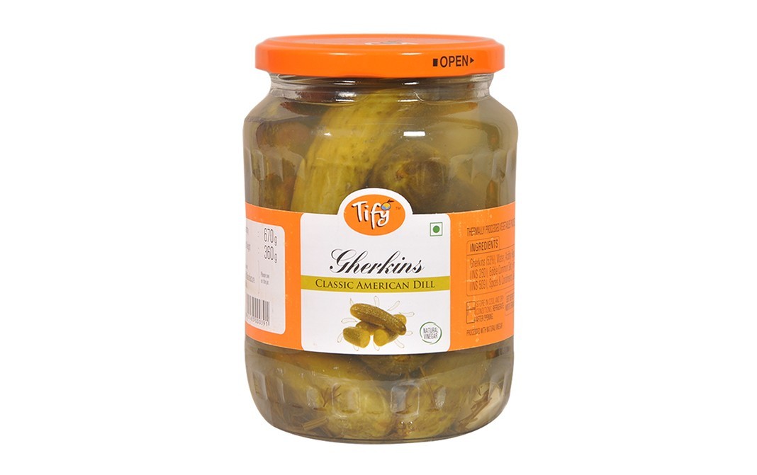 Tify Gherkins Classic American Dill   Glass Jar  670 grams
